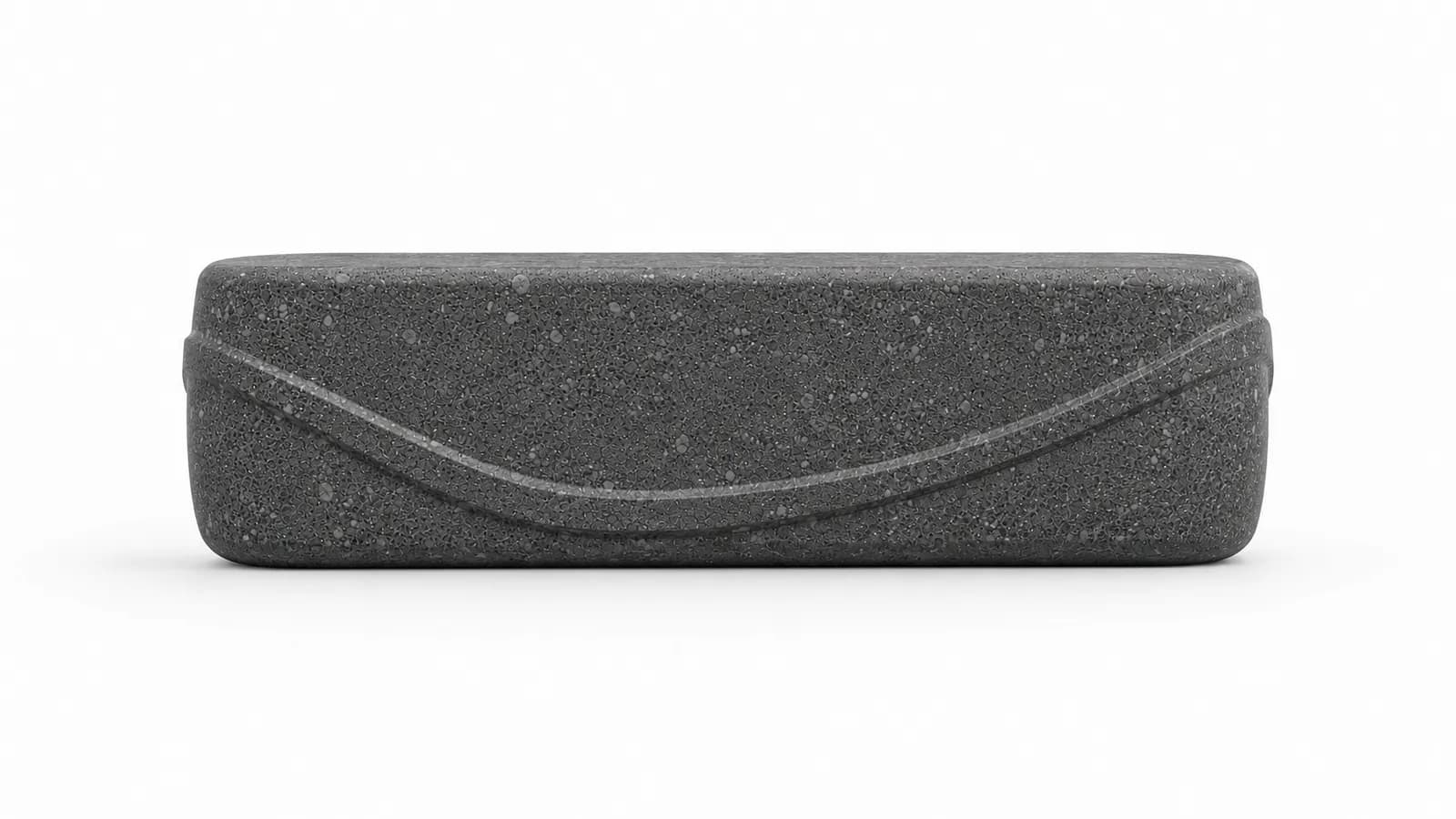 Aura Flow Bench — front view — basalt concrete + sapelli